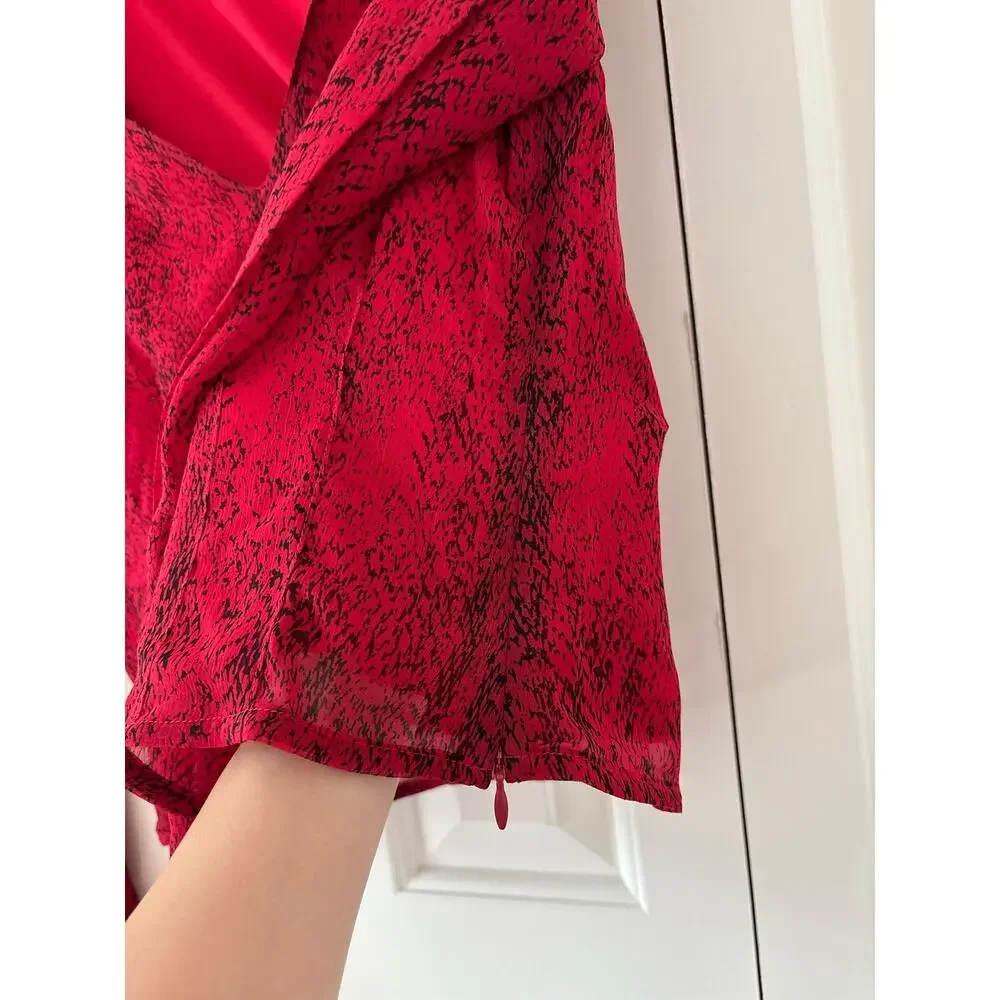 Banana Republic Red Black Print Sheer V Neck Long Sleeve Blouse Women’s 2 - Picture 7 of 9